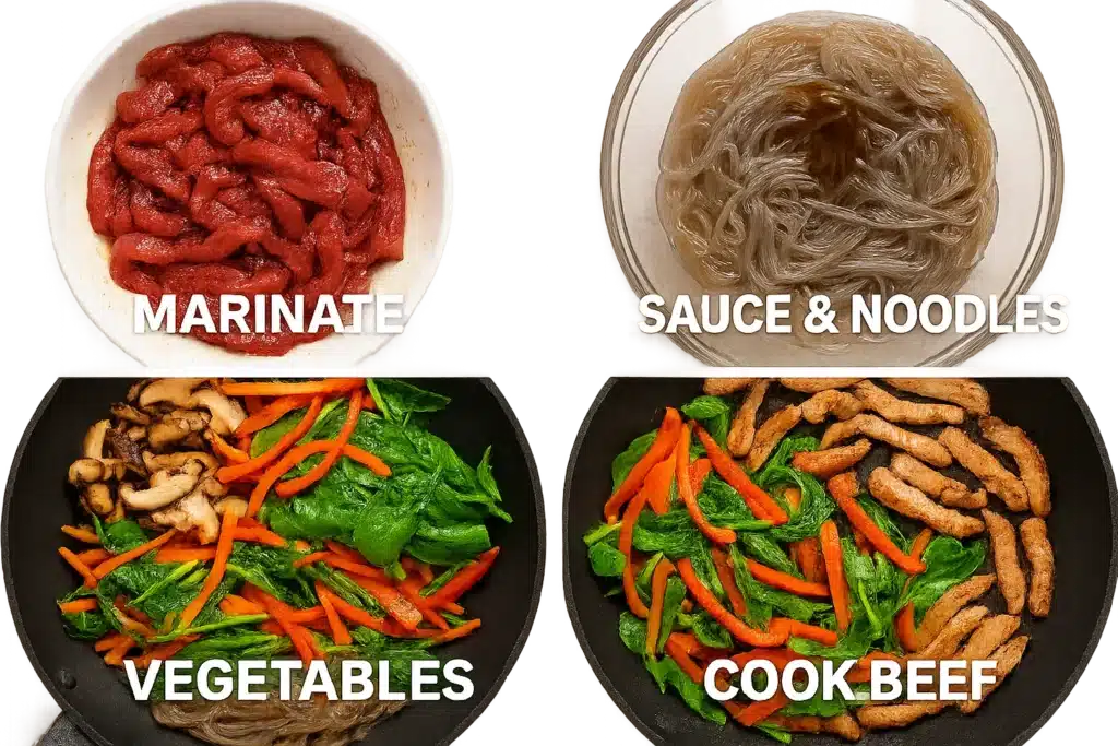 Korean Noodles (Japchae) 3 Korean Noodles