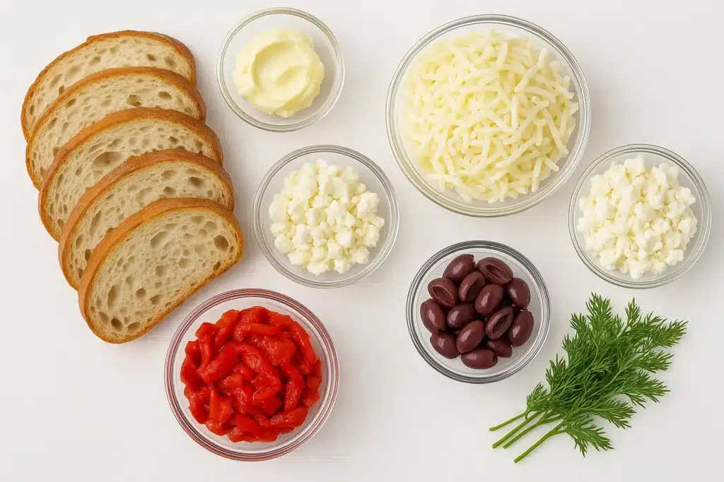 Greek Grilled Cheese 2 Ingredients for a sandwich preparation