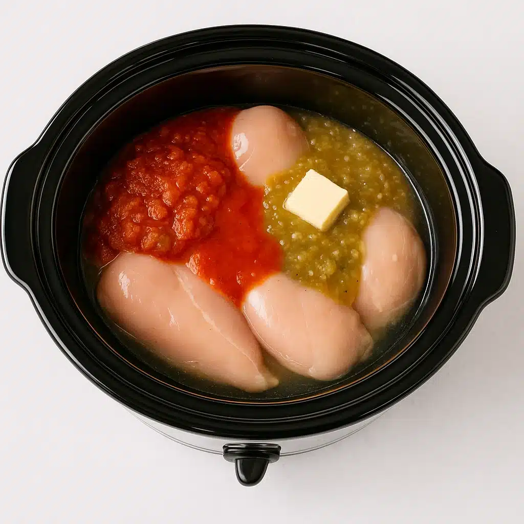 Crockpot Salsa Verde Chicken Tortilla Bowl