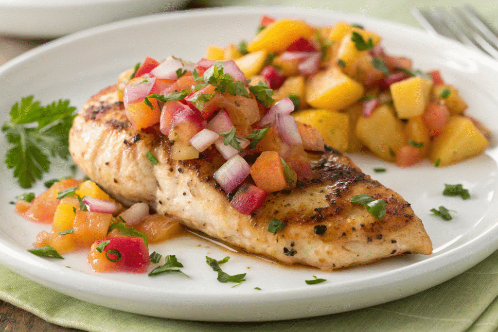 Pan Grilled Chicken with Peach Salsa