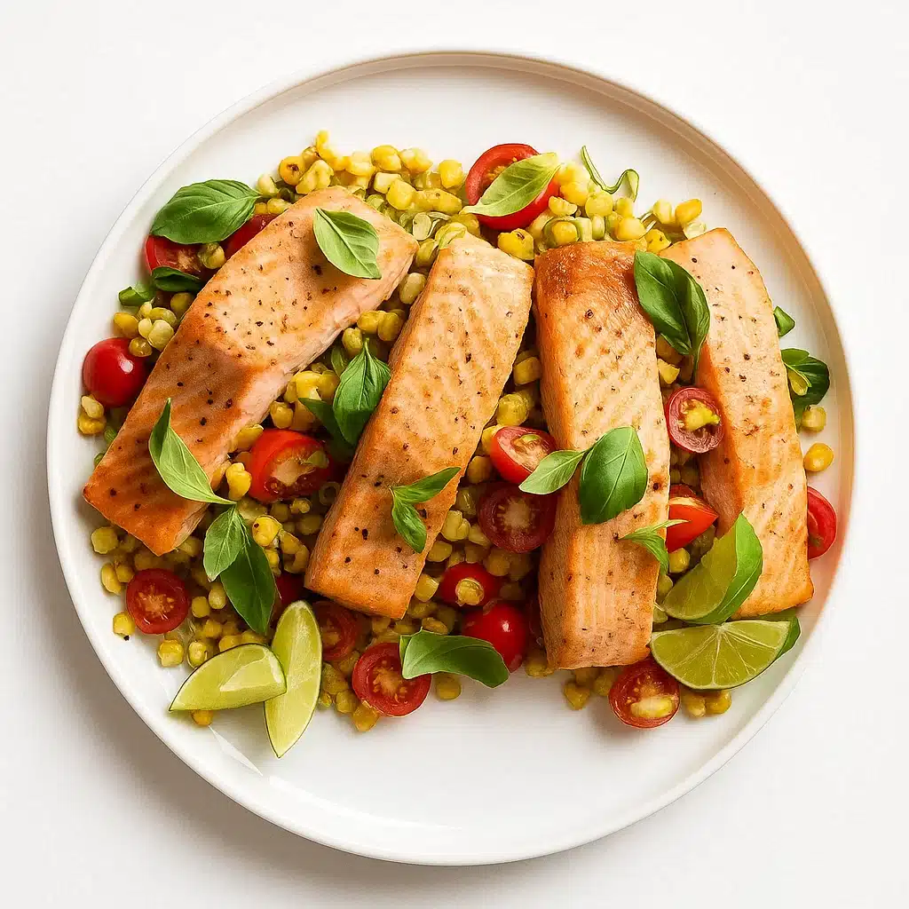 oven-seared salmon with corn