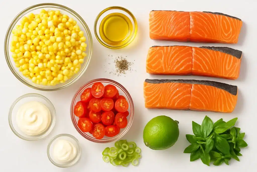 oven-seared salmon with corn