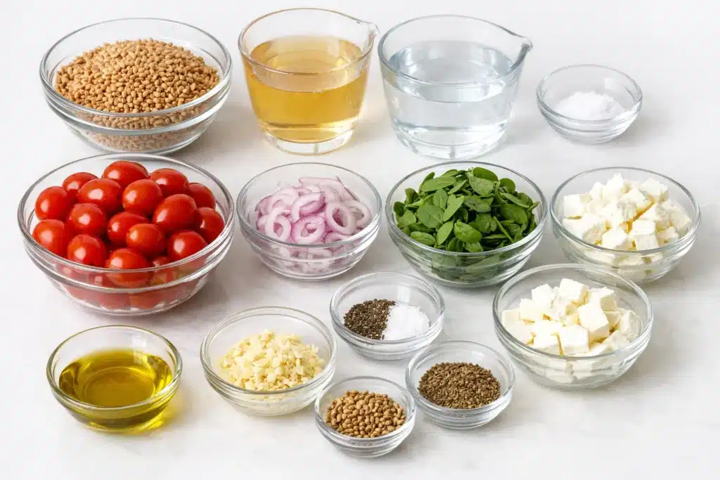 Farro Salad with Sizzled Dressing