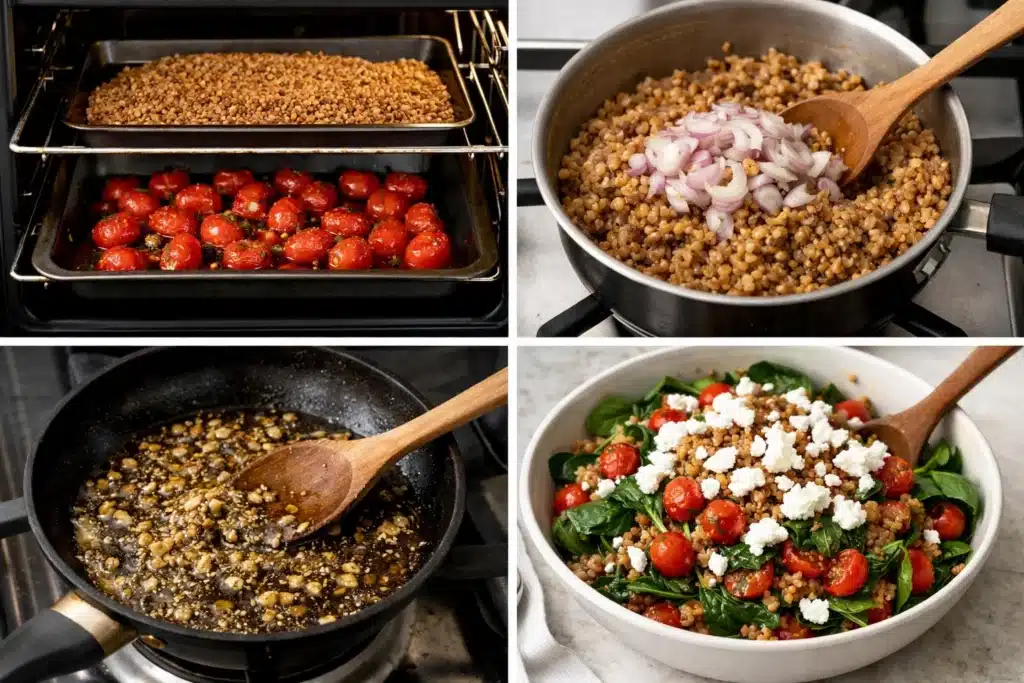 Farro Salad with Sizzled Dressing