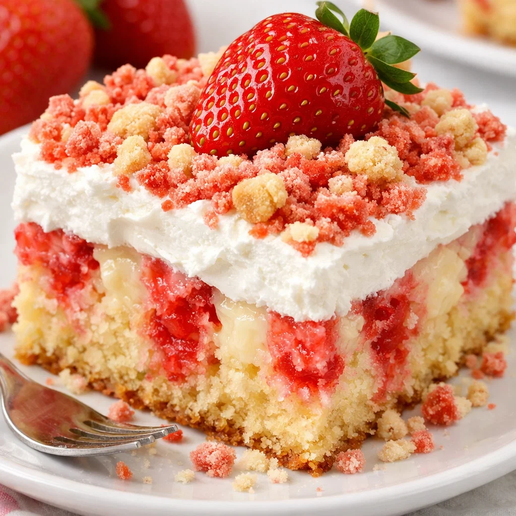 Strawberry Crunch Poke Cake