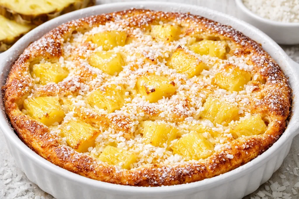 Clafoutis à l’ananas et noix de coco
