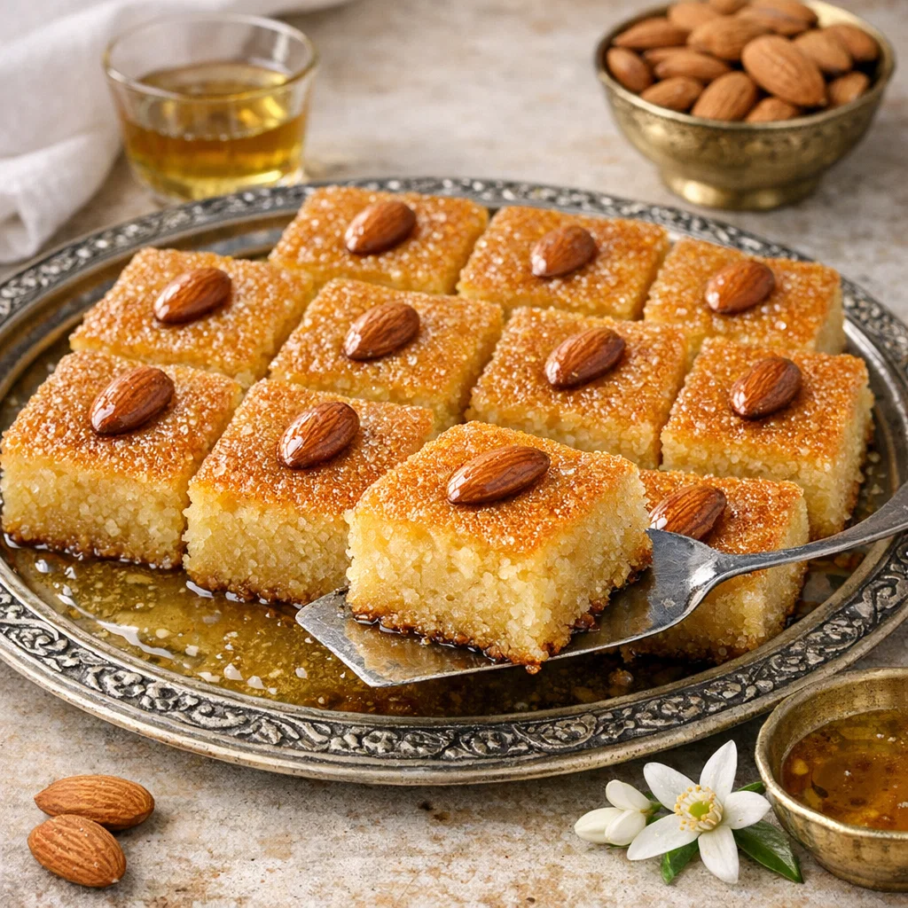 Basboussa aux amandes bien moelleuse 4 Basboussa aux amandes bien moelleuse